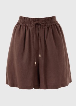 LINEN SHORT SOLID CHOCOL £14