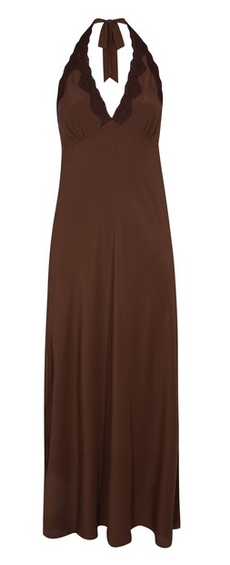 Dark Brown Lace Trim Halterneck Midi Dress £35.99