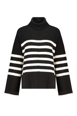 Black White Stripe Roll Neck Jumper