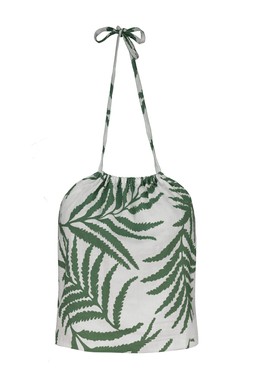 Green Linen Leaf Halter Neck Top