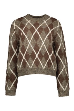 Brown Argyle Crew Neck Jumper