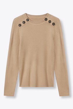 Button Crew Neck Camel Top