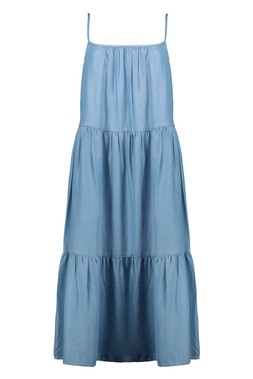 Blue Tencel Sleeveless Midi Dress