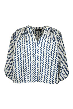 Blue Zig Zag Batwing Sleeve Blouse