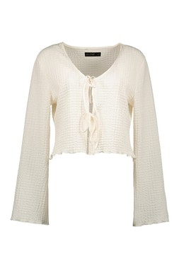 Cream Textured Tie Front Co-Ord