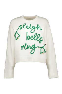 Cream Sleigh Bell Slogan Jumper