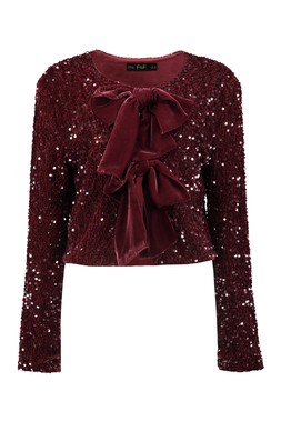 Burgandy Velvet Bow Sequin Jacket