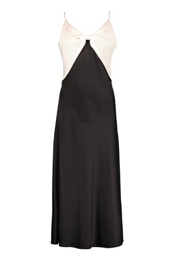 Black Satin Bow Colour Block Slip Dress