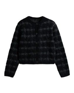 Black Check Button Cardigan
