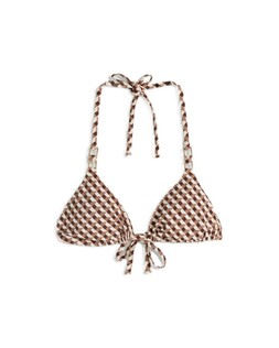 Brown Geo Print Triangle Bikini Top