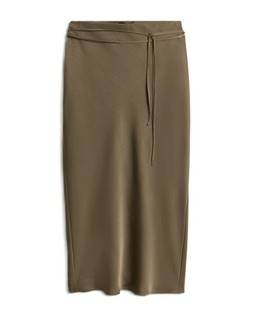 Khaki Belted Satin Slip Skirt
