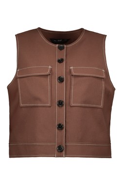 Brown Linen Crop Button Through Waistcoat