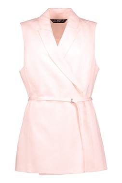 Light Pink Occasion Sleeveless Self Belt Waistcoat