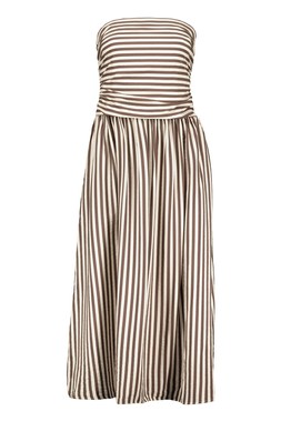 Brown Stripe Bandeau Midi Dress
