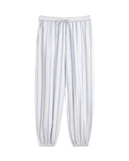 White Blue Stripe Balloon Linen Trouser