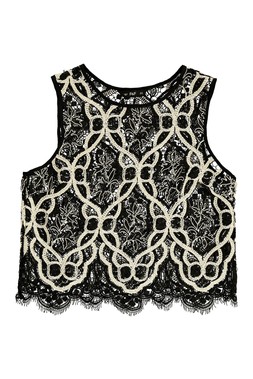 Black White Beach Cornelli Lace Top