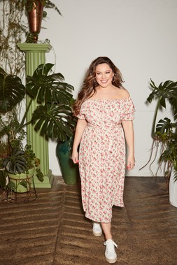 Kelly Brook in F&F Floral Bardot Dress