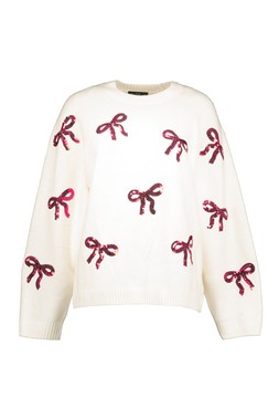 Cream Scatter Sequin Bow Jumper