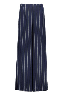 Navy Stripe Linen Wide Leg Trouser