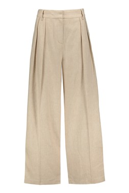 Beige Linen Wide Leg Trouser