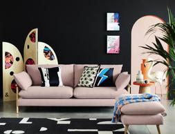 DFS French Connection Hoxton three-seater sofa and footstool in rose