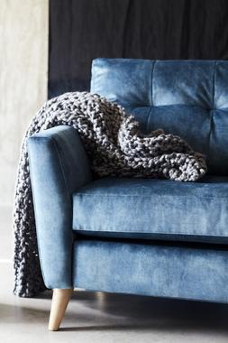 DFS French Connection Studio recliner cuddler in ocean blue velvet