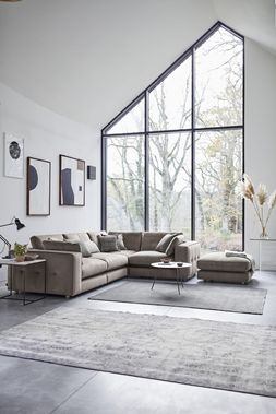 Grand Designs Tenby left-hand facing corner sofa in mink velvet, available exclusively at DFS
