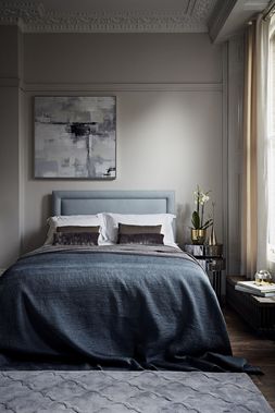 Furniture Village - Vispring Elite Pocket Sprung Divan, &pound;1999, Winchester Side Tables, &pound;399, Urban City Canvas, &pound;159