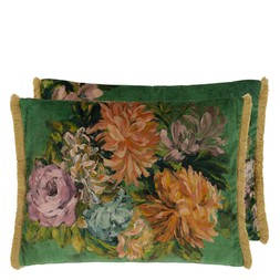 FLEURS D ARTISTES VELOURS VINTAGE GREEN CUSHION CCDG1461