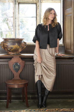 Volume Sleeve Jacket £45 & Shimmer Maxi Skirt £49