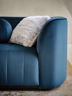 AHEAD OF THE CURVE - The Fitzrovia2 Seater in Matt Velvet Navy Mix with Dark Wood Trim, £899.