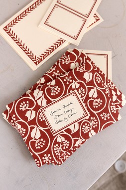 Set of Notecards and Envelopes Small Ivy Stripe Russet