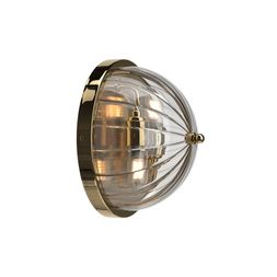 Ribbed glass Grafton Globe flush fitting bathroom light in polished brass metal finish