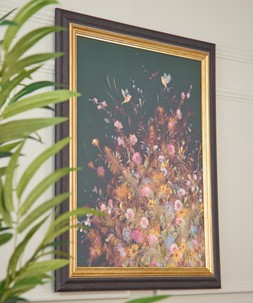 Hollyhock Chaffinches Floral Framed Canvas Print £155