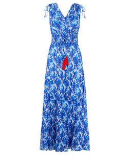 Santorini Blues Tie Shoulder Cotton Maxi Dress £55