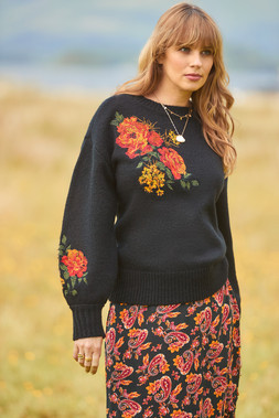 WK855A Remarkable Floral Embroidered Jumper Black £55 WS488A Perfect Paisley Asymmetric Midi Skirt Orange £55 131