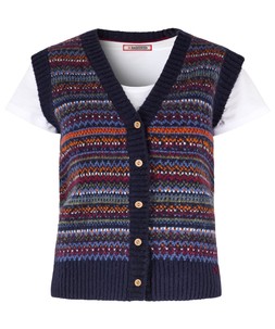 WK866A Suzie Fairisle Knitted Cardi Vest Navy £40 (1)