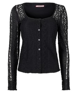 WU245A Lovely Lace Square Neck Button-Through Top Black £45