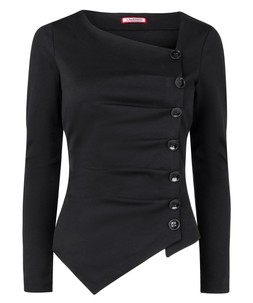 WU246A Tilly Asymmetric Button Detail Top Black £40