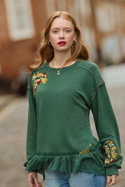 WU253A Tilly Embroidered Woven Hem Sweatshirt Green £55 086