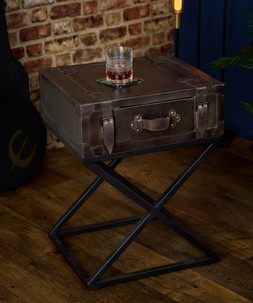Rustic Leather Trunk Side Table £195