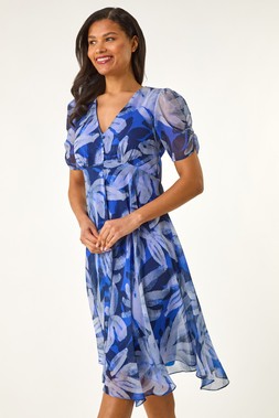 Roman Abstract Painted Floral Hanky Hem Dress