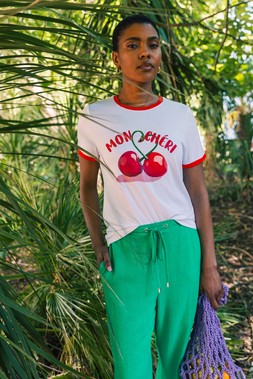 Roman Cherry Slogan Stretch T-Shirt