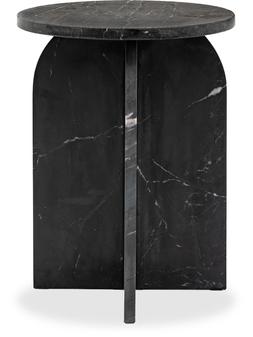 Alba Round Side Table, Black Marble