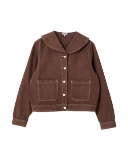 Chocolate Brown Sailor Collar Denim Jacket