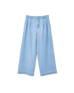 Light Blue Chambray Wide Leg Trousers
