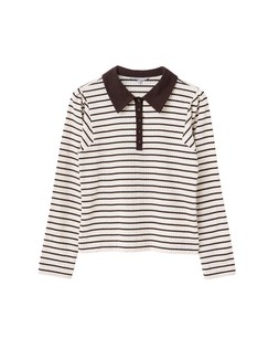 Cream & Brown Striped Pointelle Long Sleeve Polo Neck Top £45 €59