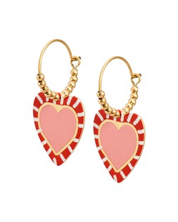 Iris Stripe Heart Motif Drop Hoop Earrings
