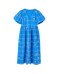 Cobalt Blue & White Embroidered Puff Sleeve Midi Dress £95