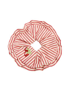 Ethel Stripe Embroidered Strawberry Scrunchie